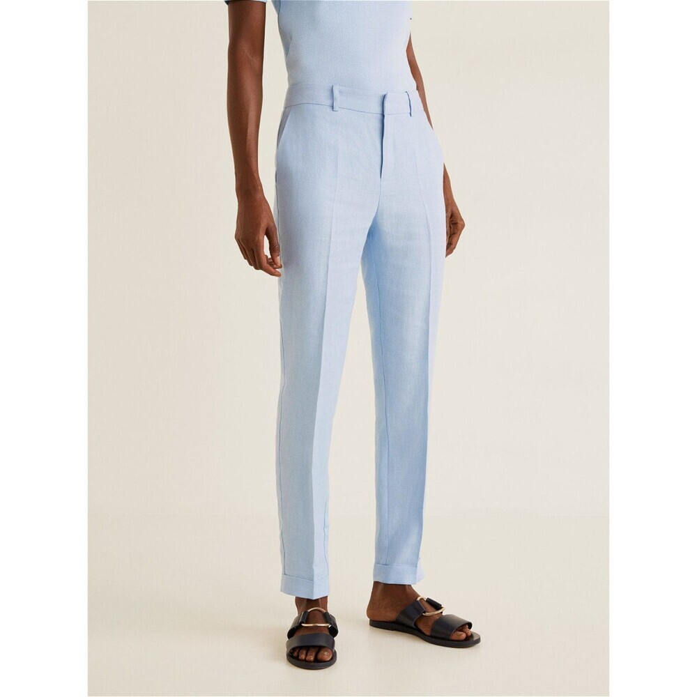 Blue Mango Linen Slim Fit Cuffed Hem Trousers Pants (NWT)